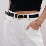 Oval Buckle PU Leather Belt in Black