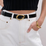Oval Buckle PU Leather Belt in Black