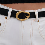 Oval Buckle PU Leather Belt in Black