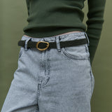 [NEW] Oval Buckle PU Leather Belt in Olive