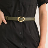 [NEW] Oval Buckle PU Leather Belt in Olive