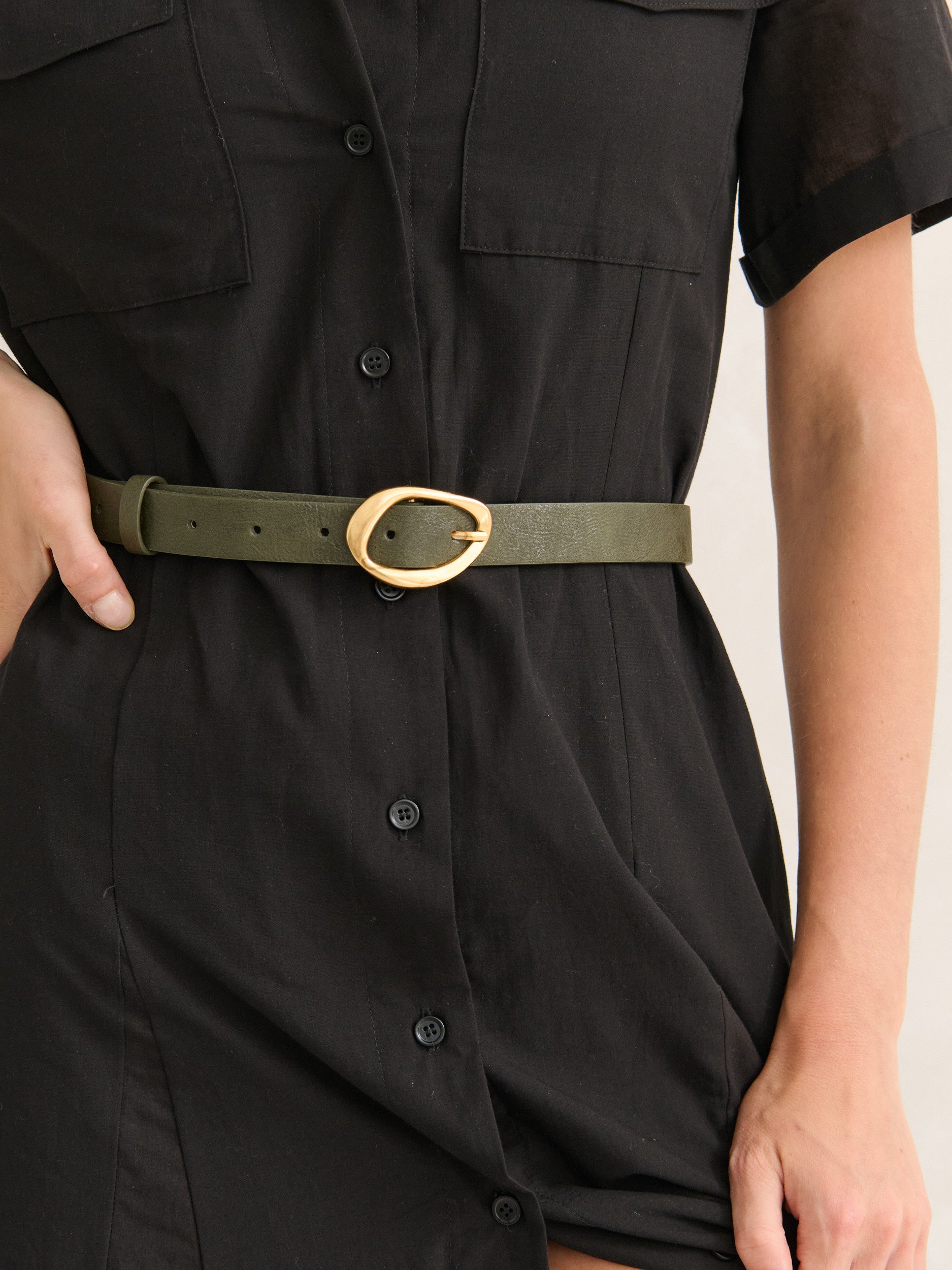 [NEW] Oval Buckle PU Leather Belt in Olive