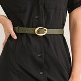[NEW] Oval Buckle PU Leather Belt in Olive