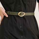 [NEW] Oval Buckle PU Leather Belt in Olive