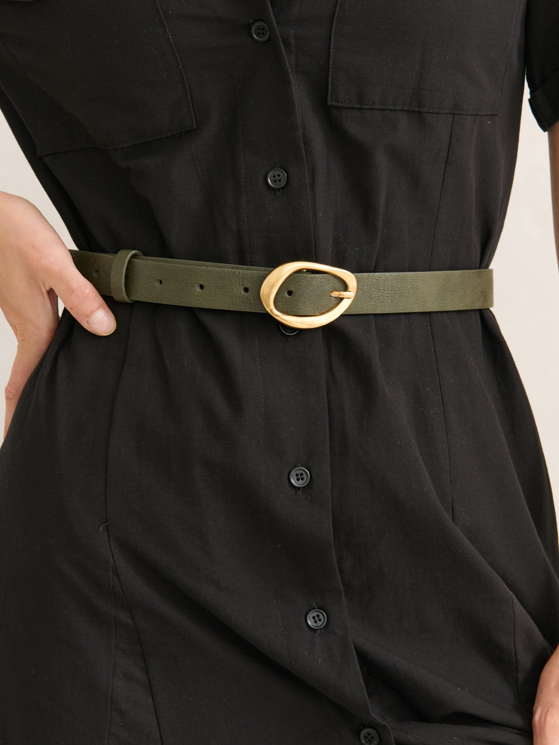 [NEW] Oval Buckle PU Leather Belt in Olive