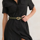 [NEW] Oval Buckle PU Leather Belt in Olive