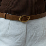 Oval Buckle PU Leather Belt in Brown