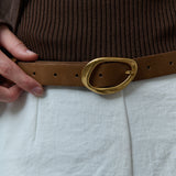 Oval Buckle PU Leather Belt in Brown