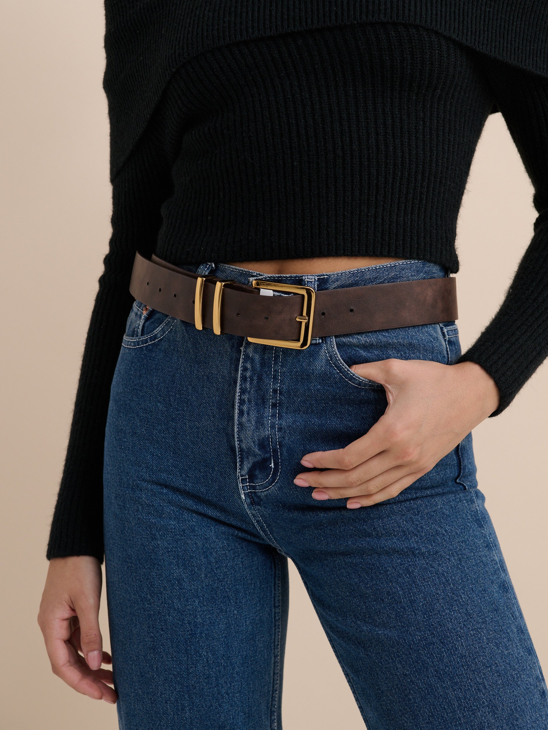 Western Vintage PU Leather Belt in Brown