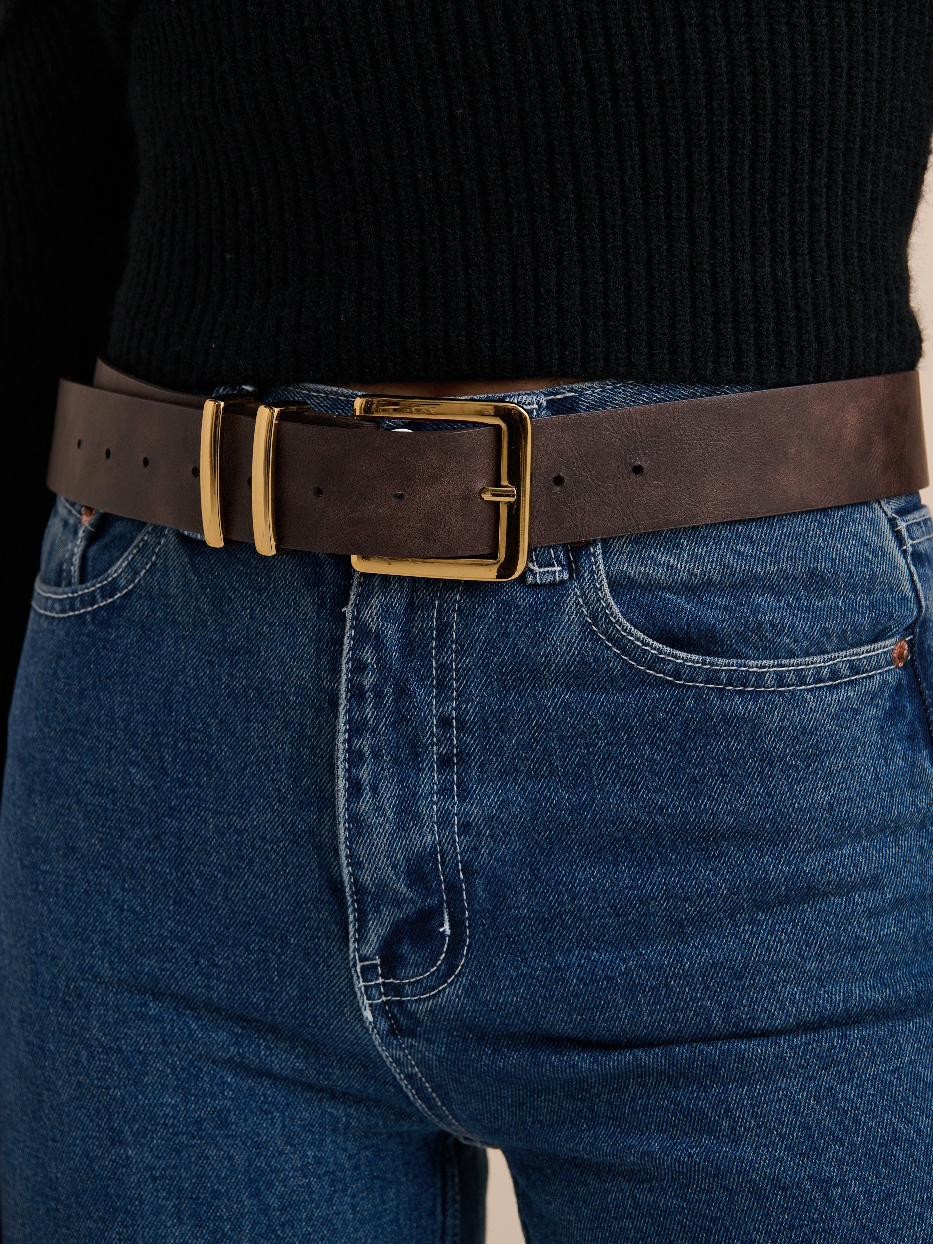 Western Vintage PU Leather Belt in Brown