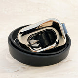 Chain Buckle PU Skinny Belt