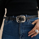 Chain Buckle PU Skinny Belt