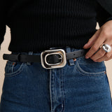 Chain Buckle PU Skinny Belt