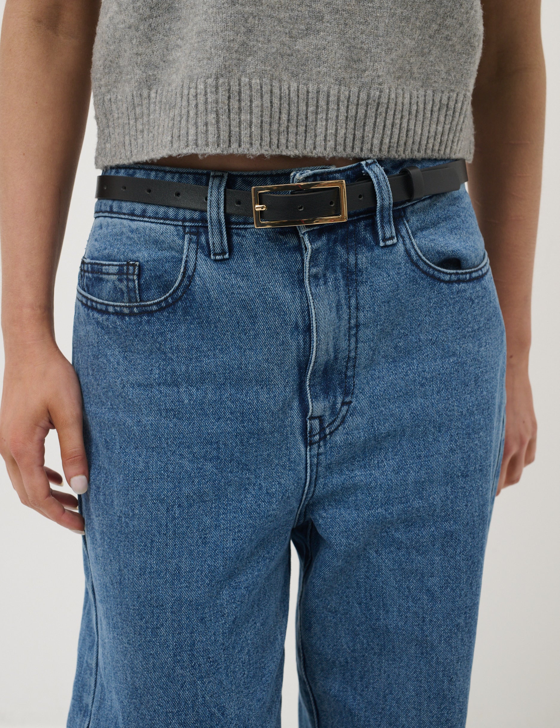 Wide Square Buckle PU Belt (2col)