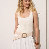 Carmen Straw Metal Buckle Belt in Beige