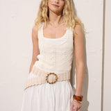 Carmen Straw Metal Buckle Belt in Beige