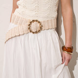 Carmen Straw Metal Buckle Belt in Beige