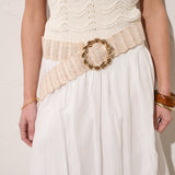 Carmen Straw Metal Buckle Belt in Beige