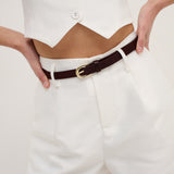 Lomance Skinny Belt in Brown/Gold