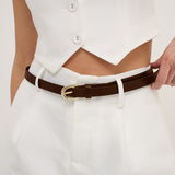 Lomance Skinny Belt in Brown/Gold