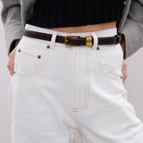 Lesley Skinny Genuine Leather Belt in Wine