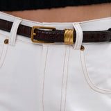 Lesley Skinny Genuine Leather Belt in Wine