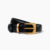 Greta Thin Genuine Leather Belt In Black