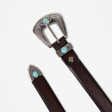 Ornate Stone Buckle Genuine Leather Belt