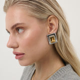 Square Duo Tone Statement Earrings