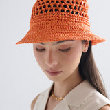 Poppy Orange Straw Bucket Hat