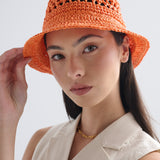 Poppy Orange Straw Bucket Hat