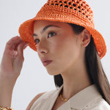 Poppy Orange Straw Bucket Hat