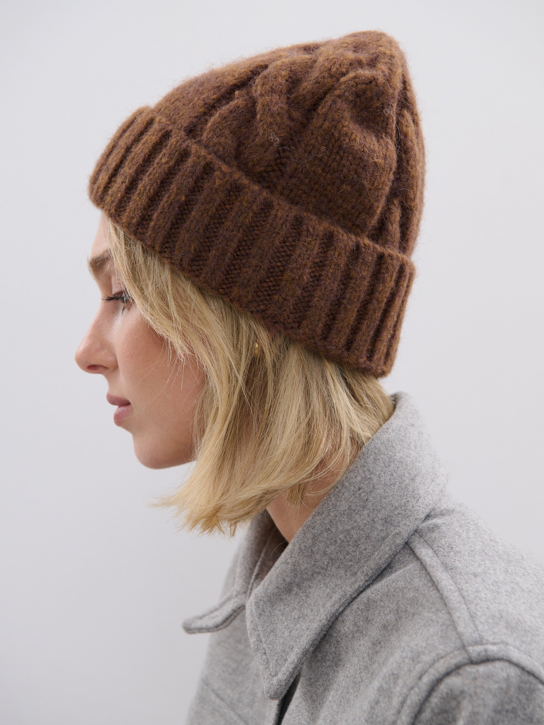 Chocolate Cable Knit Beanie