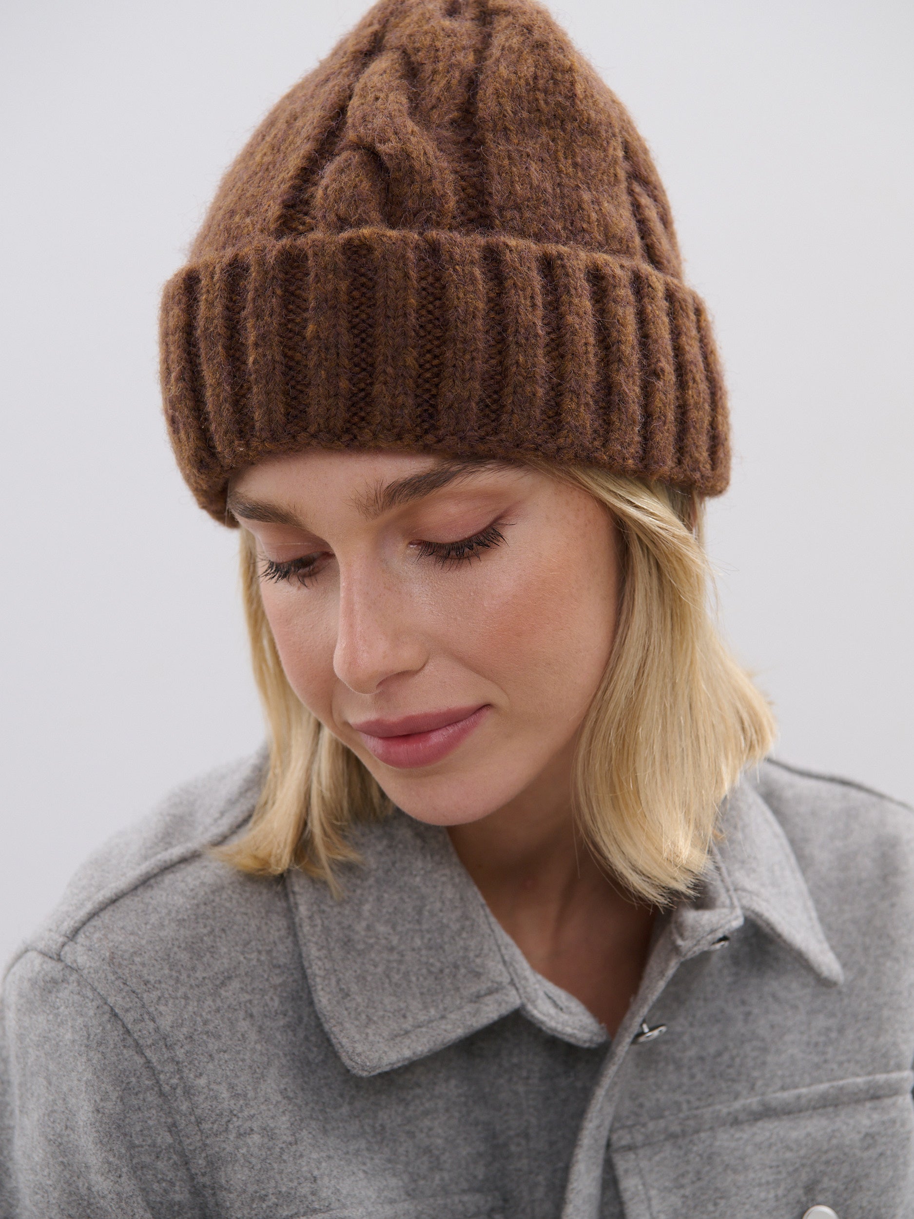Chocolate Cable Knit Beanie