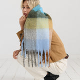 Biscuit Checkered Fluffy Scarf