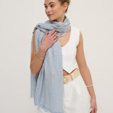 Pinstripe Cotton Lightweight Scarf in Blue