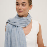 Pinstripe Cotton Lightweight Scarf in Blue