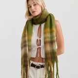 Matcha Checkered Fluffy Scarf