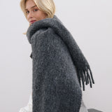 Betty Wool Plain Fluffy Scarf in Charcoal