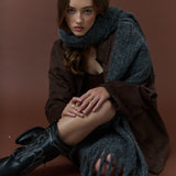 Betty Wool Plain Fluffy Scarf in Charcoal