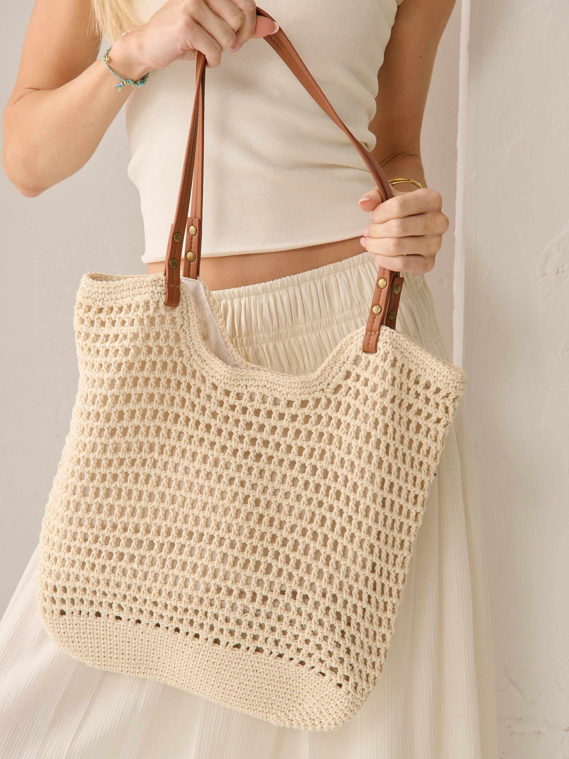 [Euro Summer] Cotton Crochet Summer Tote Bag in Beige