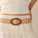 Lila Wooden Buckle Straw Belt