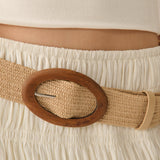 Lila Wooden Buckle Straw Belt