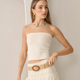 Lila Wooden Buckle Straw Belt