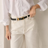 Lesley Skinny Genuine Leather Belt in Black
