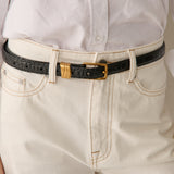 Lesley Skinny Genuine Leather Belt in Black