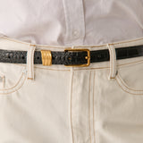 Lesley Skinny Genuine Leather Belt in Black