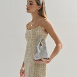 Khloe Rhinestone Party Bag in Silver