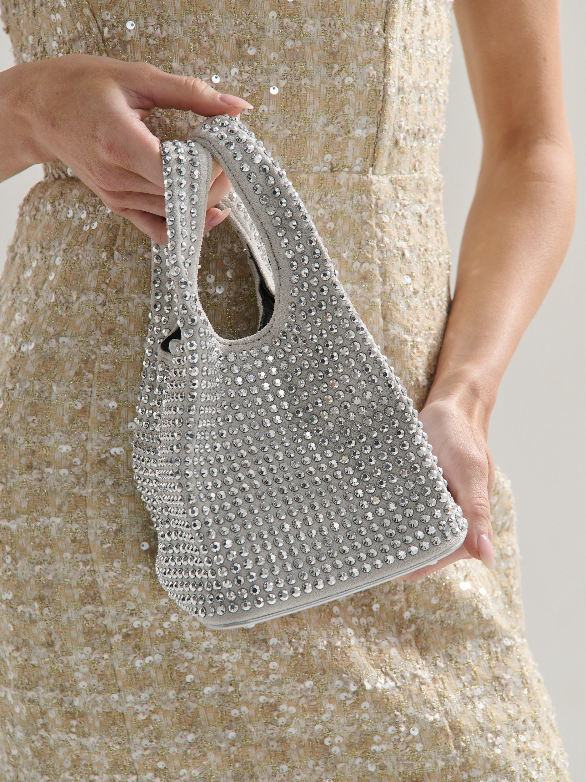 Khloe Rhinestone Party Bag in Silver