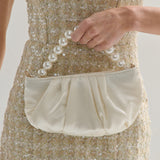 Victoria Satin Pearl Strap Bag in White